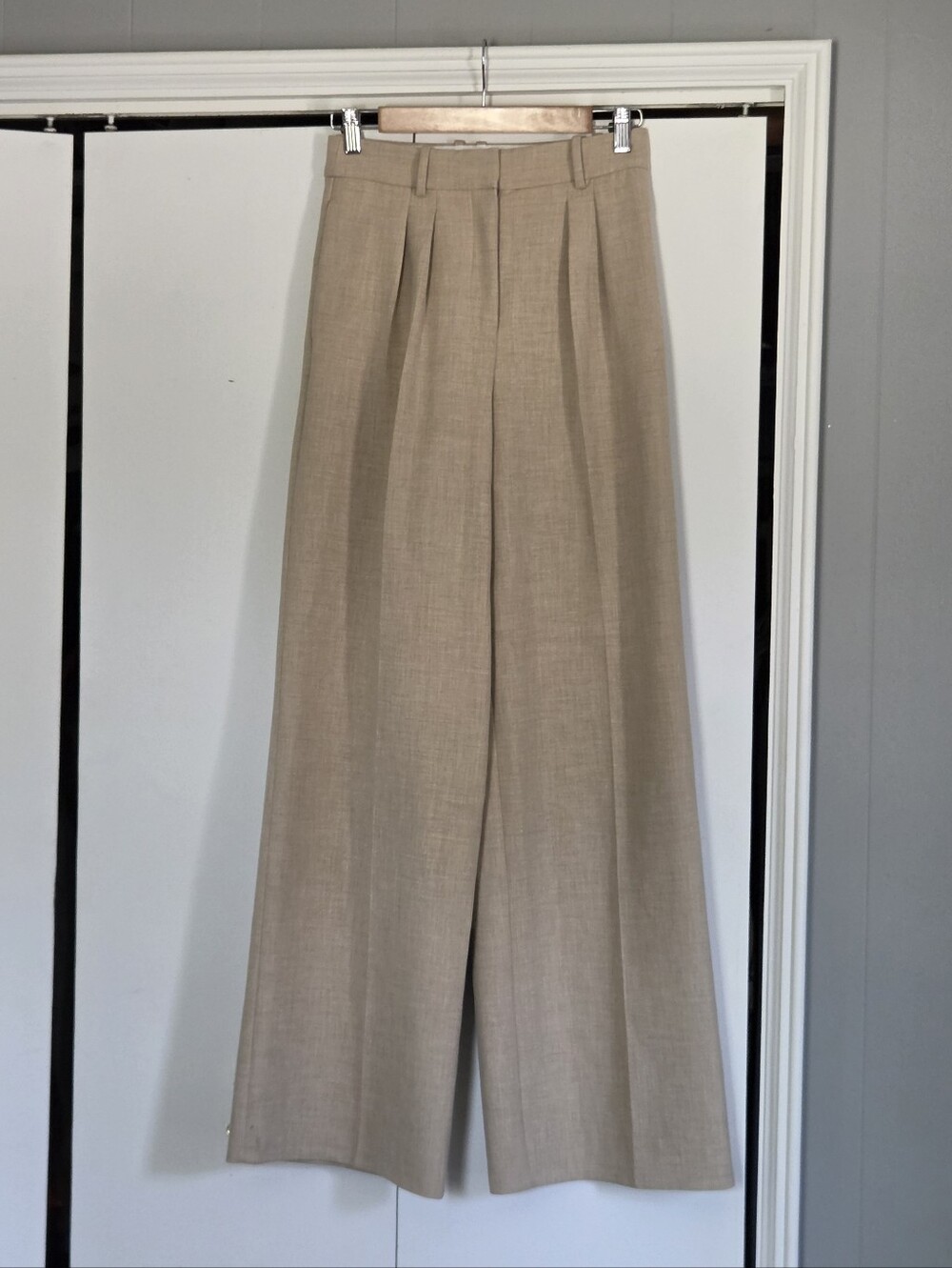 Babaton Tailored Wide-Leg Pleated Pants in Taupe